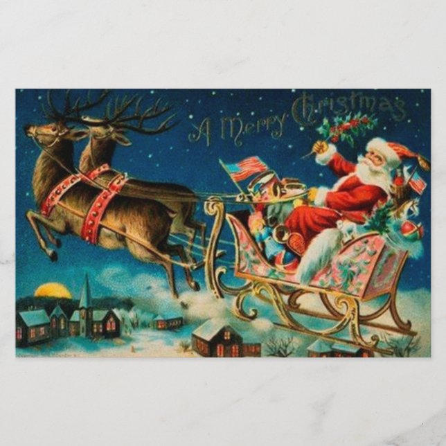 Vintage Jultomten Sleigh-Helgdag Brevpapper (Framsida)