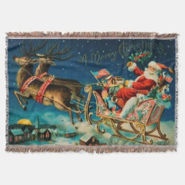 Vintage Jultomten Sleigh-Helgdag Filt
