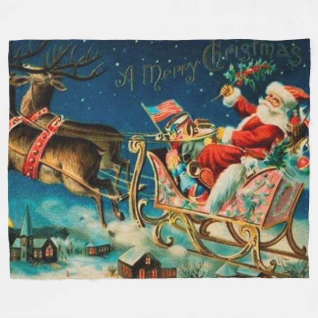 Vintage Jultomten Sleigh-Helgdag Fleecefilt (Framsidan (Horisontell))