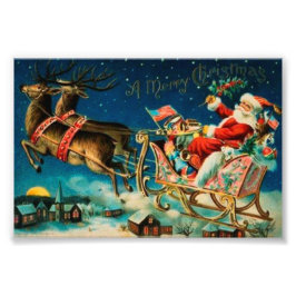 Vintage Jultomten Sleigh-Helgdag Fototryck