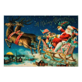 Vintage Jultomten Sleigh-Helgdag Fototryck