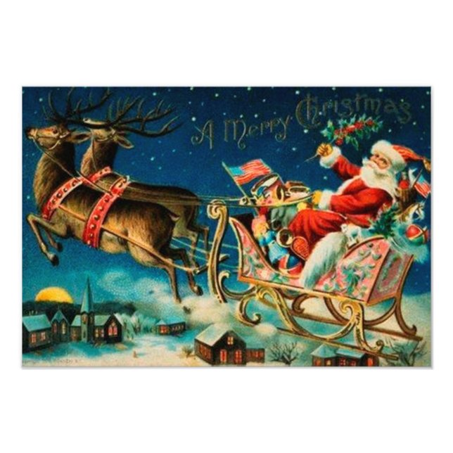 Vintage Jultomten Sleigh-Helgdag Fototryck (Framsidan)