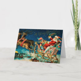 Vintage Jultomten Sleigh-Helgdag Helgkort