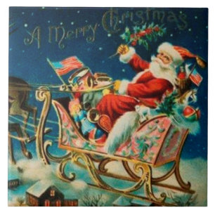 Vintage Jultomten Sleigh-Helgdag Kakelplatta