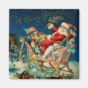 Vintage Jultomten Sleigh-Helgdag Magnet