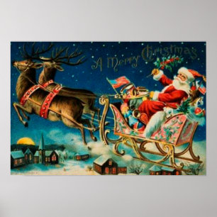 Vintage Jultomten Sleigh-Helgdag Poster