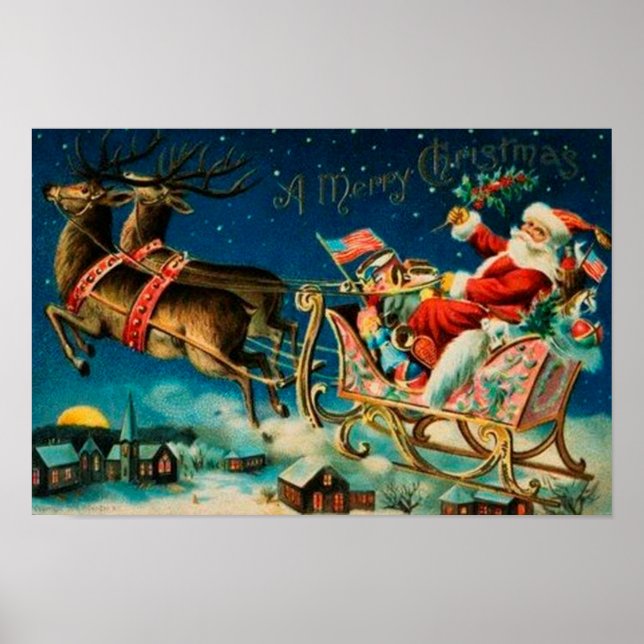 Vintage Jultomten Sleigh-Helgdag Poster (Framsidan)