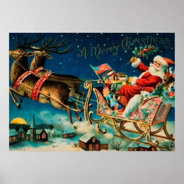 Vintage Jultomten Sleigh-Helgdag Poster (Framsidan)