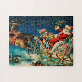 Vintage Jultomten Sleigh-Helgdag Pussel