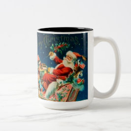 Vintage Jultomten Sleigh-Helgdag Två-Tonad Mugg