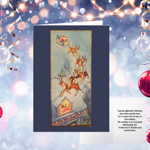 Vintage Jultomten Sleigh Reindeer som flyger över Helgkort