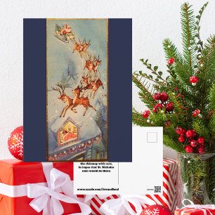 Vintage Jultomten Sleigh Reindeer som flyger över Vykort