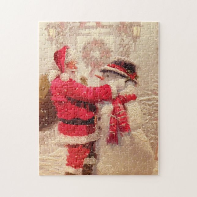Vintage Jultomten Snögubbe jul | HELGDAGAR Pussel (Vertikal)