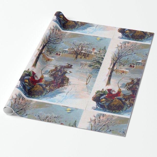 Vintage Jultomten som snurrar genom Snö Presentpapper (Utrullad)