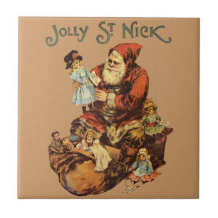 Vintage Jultomten St. Nickn Art-utskrift Kakelplatta
