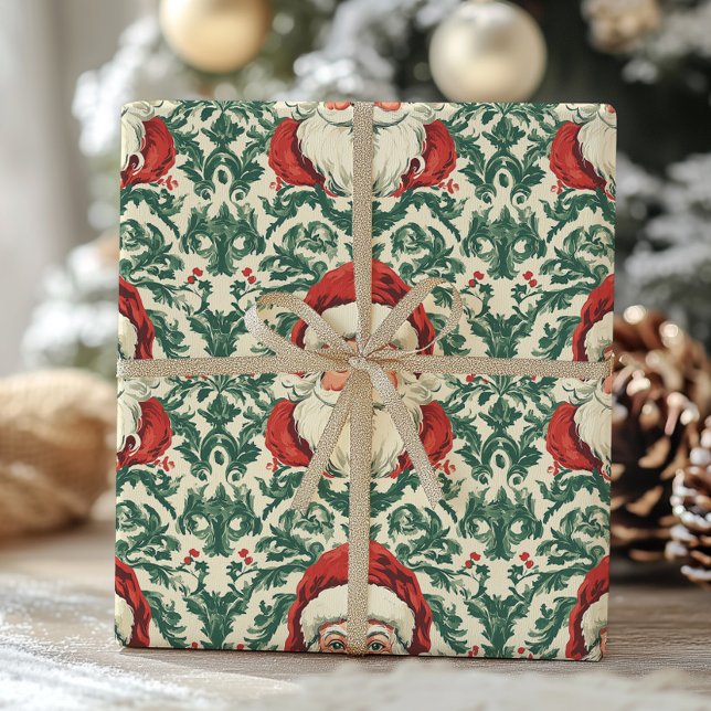 Vintage Jultomten Victorian Toile-jul Presentpapper (Skapare uppladdad)