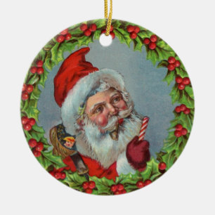 Vintage Jultomten vid utandning Ornament