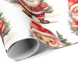 Vintage Jultomten Wrapping Papper - Vit Presentpapper