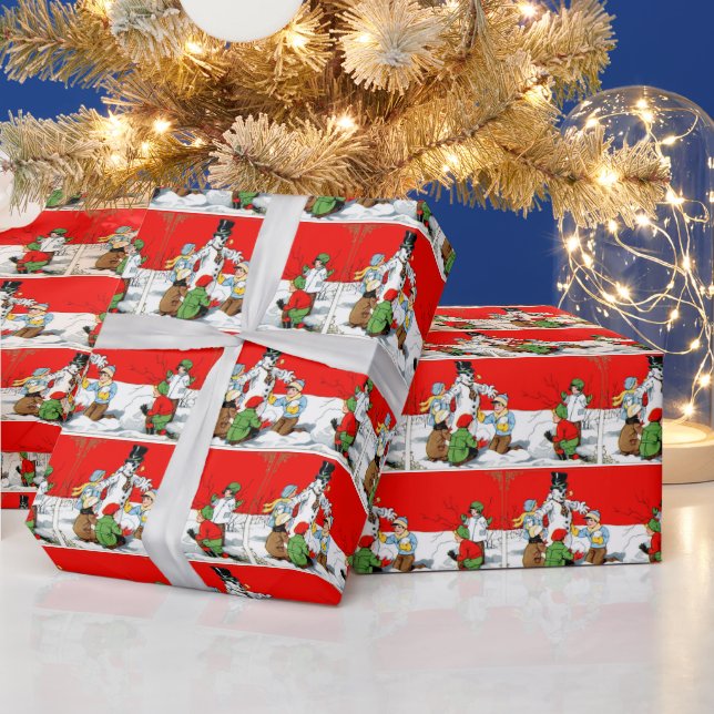 Vintage-julungar och snögubbe-styrda presentpapper (Helgdagar)