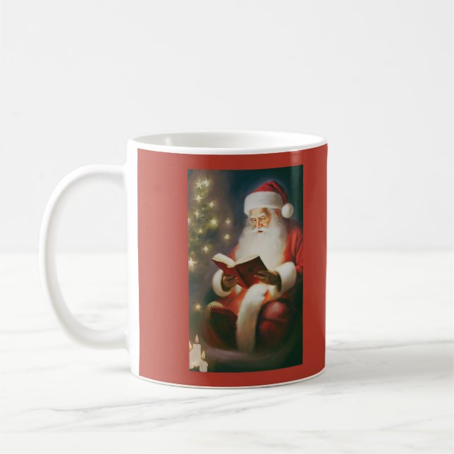 Vintage julväggskonst Läsande tomte Kaffemugg (Vänster)