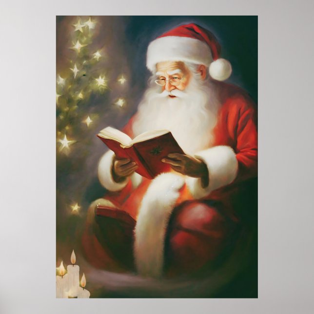 Vintage julväggskonst Läsande tomte Poster (Framsidan)