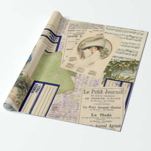 Vintage julvykort Kollage Papper radbrytning Presentpapper