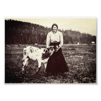 Vintage Juneau Dairy Woman med Cow Fototryck