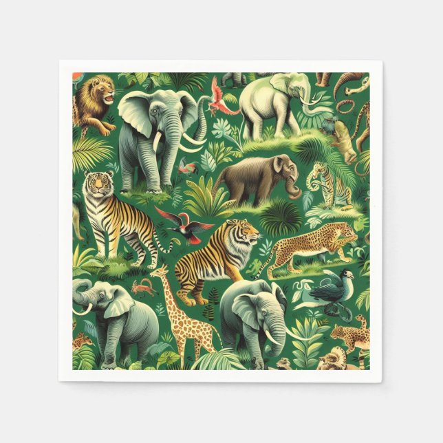 Vintage Jungle Animals Mönster Pappersservett (Framsidan)