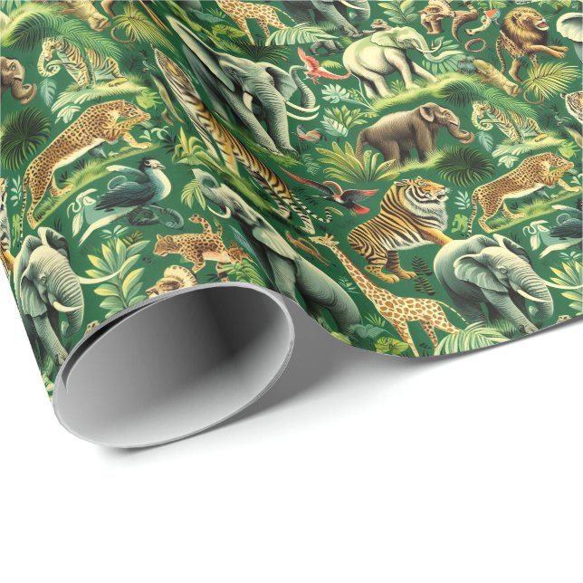 Vintage Jungle Animals Mönster Presentpapper (Rullad Hörn)