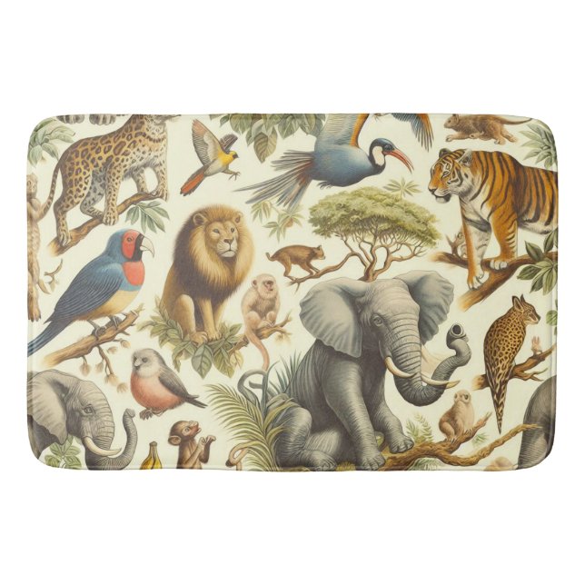 Vintage Jungle Animals Vattenfärg Badrumsmatta (Framsidan)