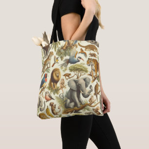 Vintage Jungle Animals Vattenfärg Tygkasse