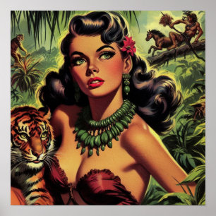 Vintage Jungle Girl Pin Up Poster