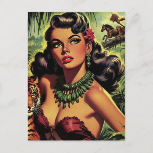 Vintage Jungle Girl Pin Up Vykort