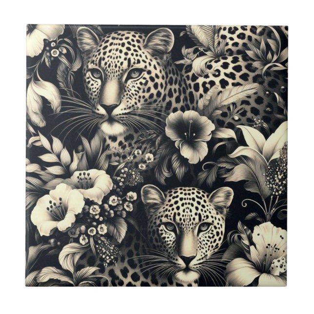 Vintage Jungle Jaguar Kakelplatta (Framsidan)
