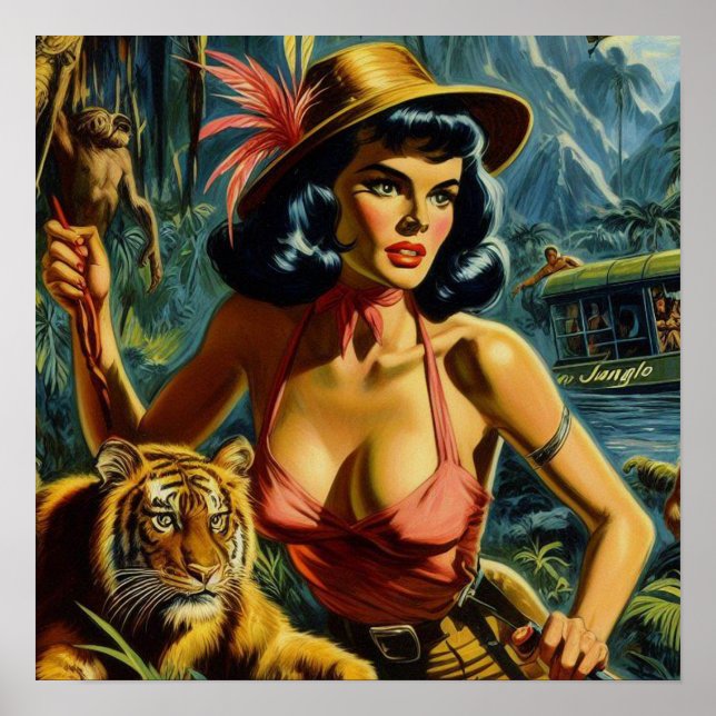 Vintage Jungle Pulp Girl Poster (Framsidan)