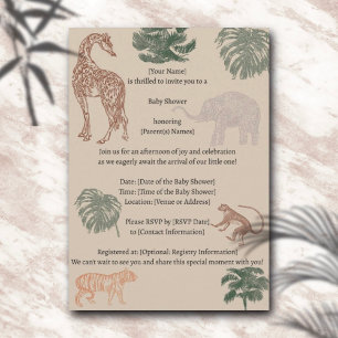Vintage Jungle Safari Baby Shower Inbjudningar