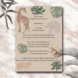 Vintage Jungle Safari Baby Shower Inbjudningar