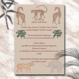 Vintage Jungle Safari Birth Notice Inbjudningar