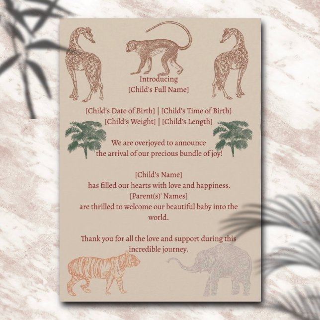 Vintage Jungle Safari Birth Notice Inbjudningar (Skapare uppladdad)