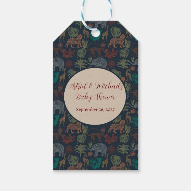 Vintage Jungle Safari Pojke Shower Presentetikett (Framsidan)