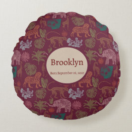 Vintage Jungle Safari Rosa Rund Kudde