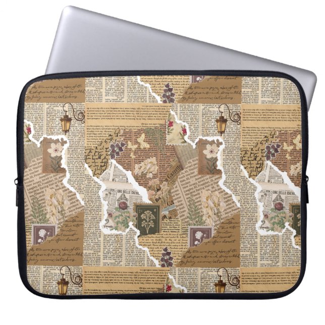 Vintage Junk Journal Ephemera Laptop Sleeve (Framsidan)