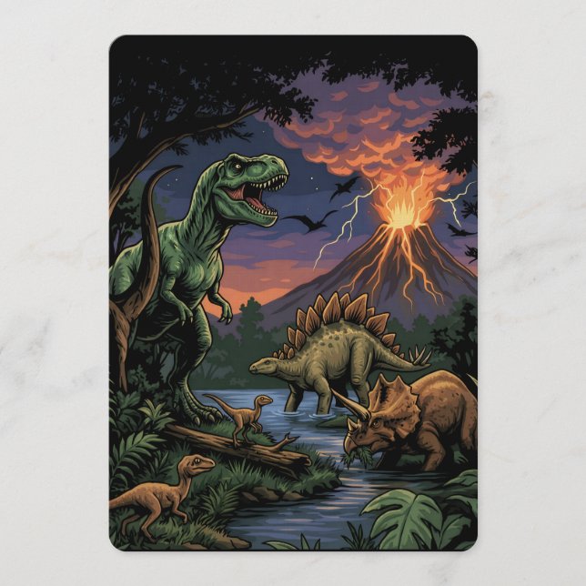 Vintage Jurassic Dinosaur Rex and Triceratops  Inbjudningar (Framsida)