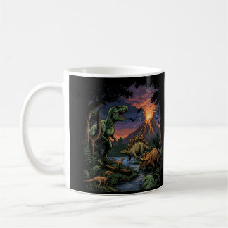 Vintage Jurassic Dinosaur Rex and Triceratops Kaffemugg