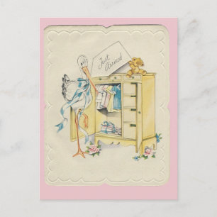 Vintage "Just Arrived" Baby med Stork Vykort