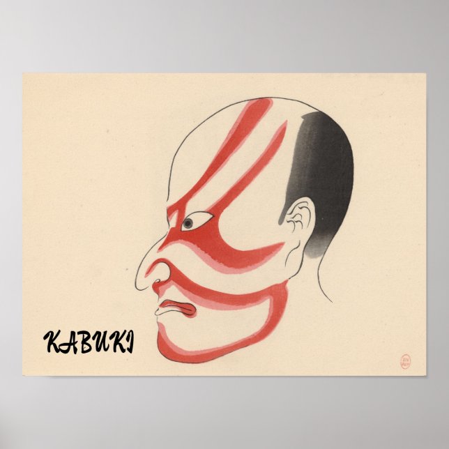 Vintage Kabuki Aesthetic Funny Japansk Anpassnings Poster (Framsidan)