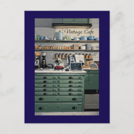 Vintage kafé kaffebar blågrön personlig  vykort