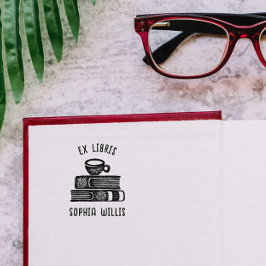 Vintage Kaffe Anpassningsbar Bok Ex Libris Bibliot Självfärgande Stämpel