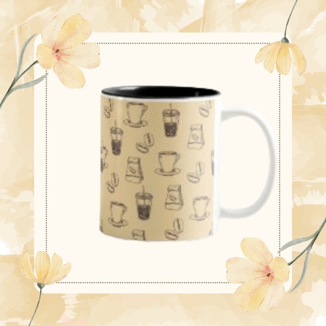 Vintage Kaffe Bean Drink Kopp Caffeine Mönster Mug (Skapare uppladdad)
