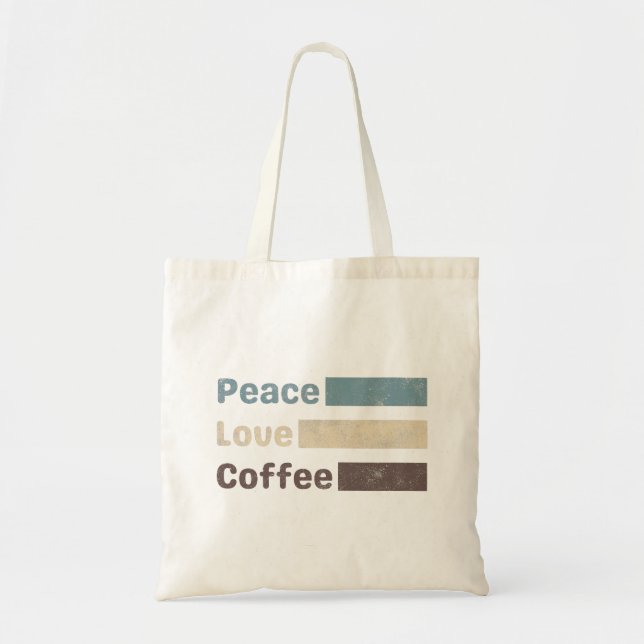 vintage kaffe färgrik text fred kärlek kaffe tygkasse (Framsidan)
